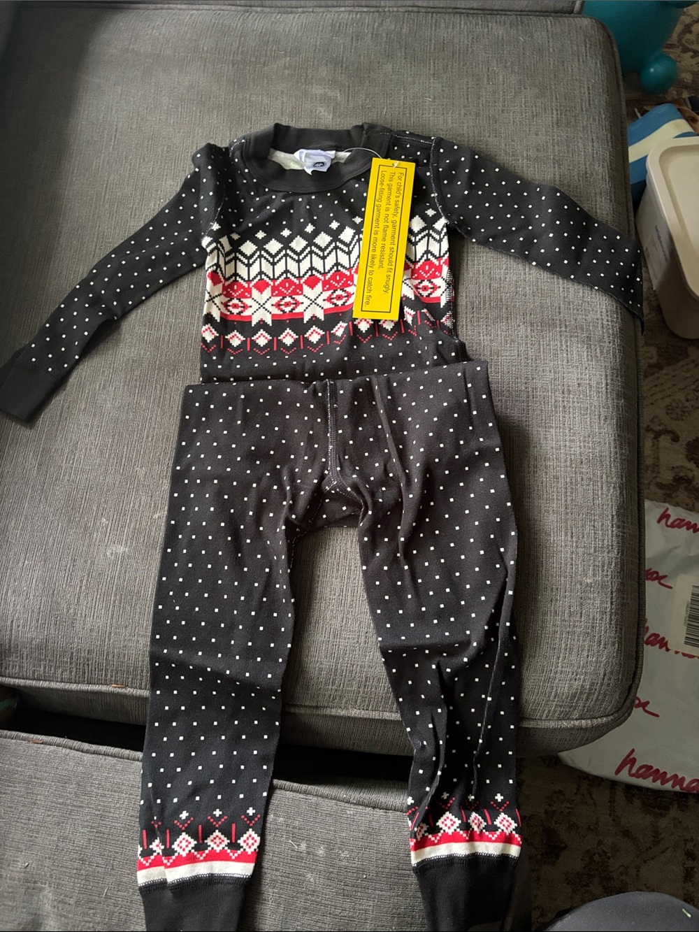 Hanna Andersson Black, Red & Cream Fair Isle Kids Two Piece Footie